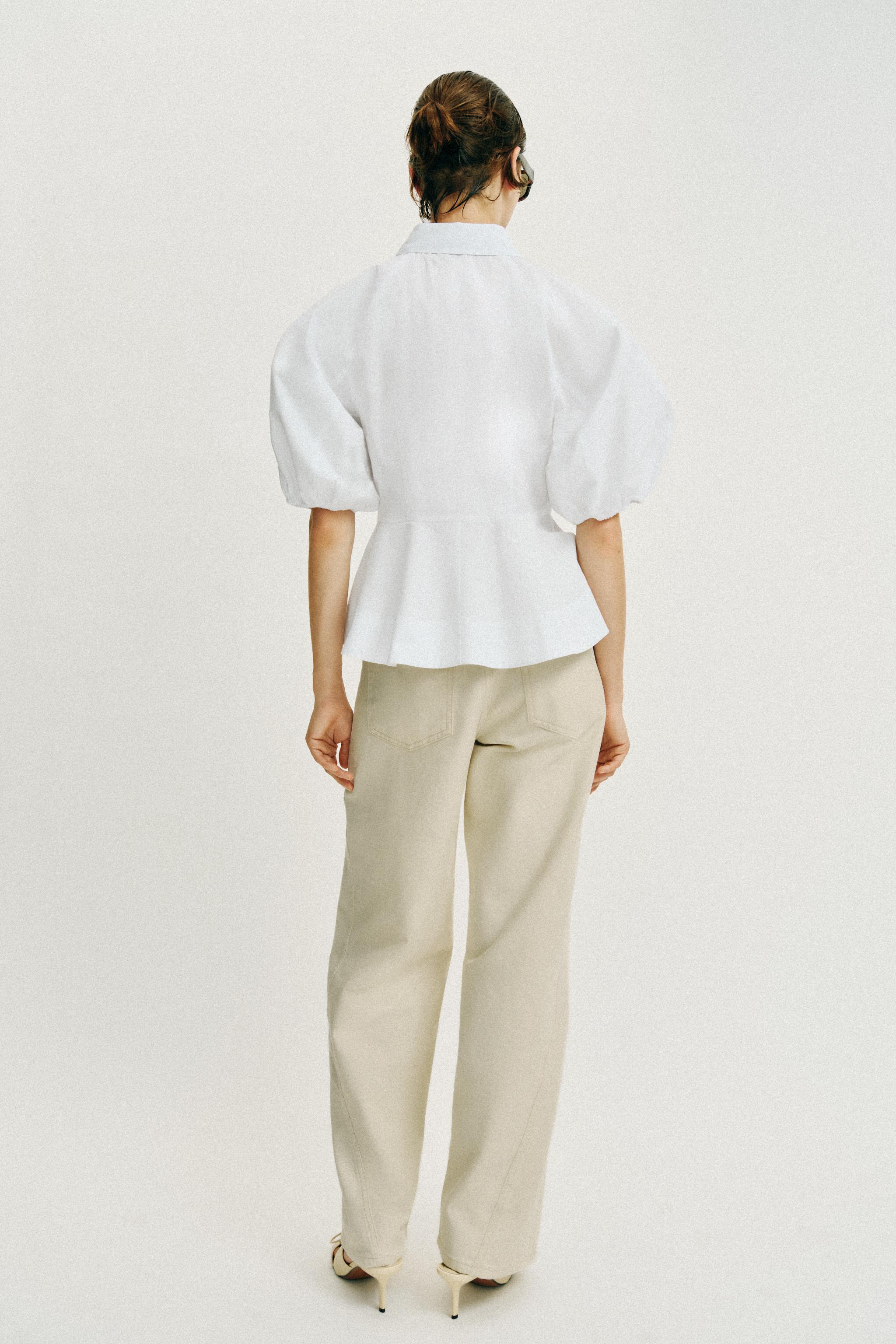 PEPLUM SHIRT WITH PUFF SLEEVES
